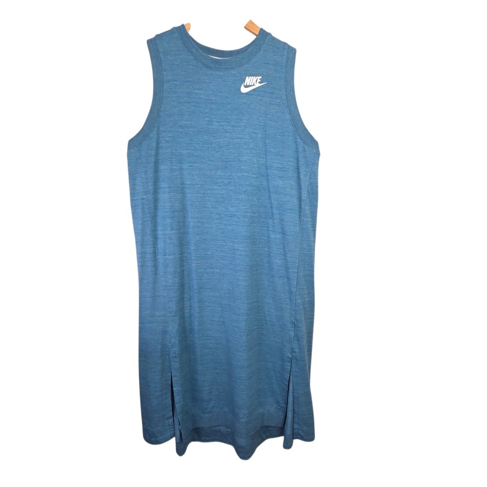 Nike Womens Blue Heather Sleeveless Athleisure Midi Dress XL Logo Athleisure